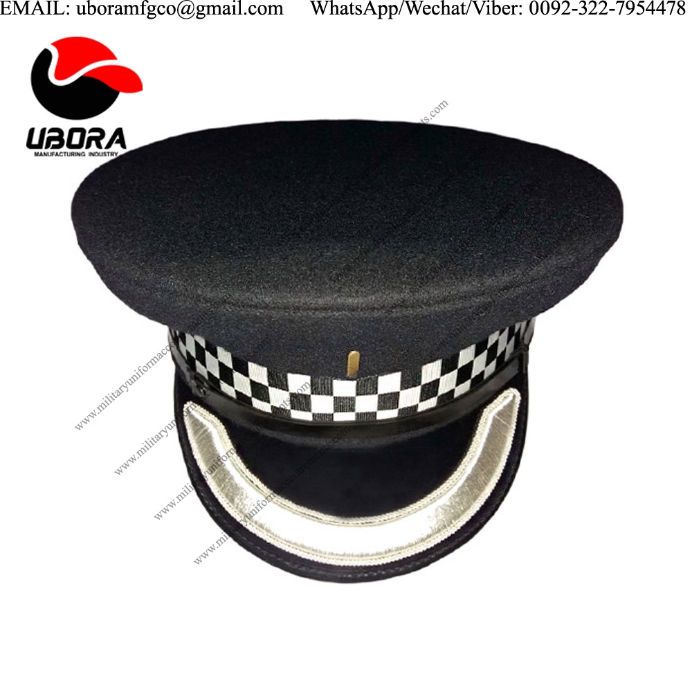 Police officer hat cap with silver bullion embroidery peak Police officer hat cap with silver 